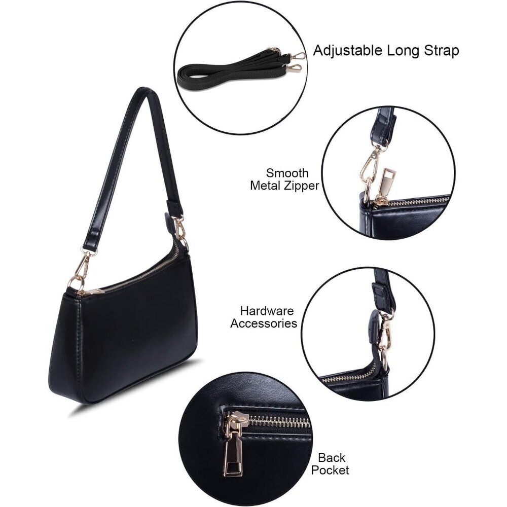 Women B Black Retro Vegan Leather Polyester Lining Classic Clutch Tote HandBag - Picture 5 of 7